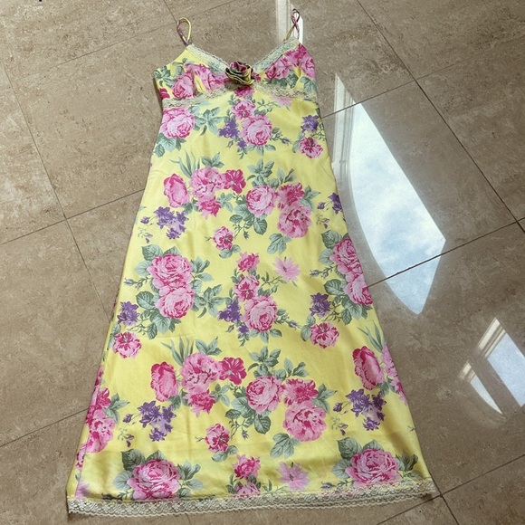 WAYF Yellow Pink Floral Slip Midi Dress. Size M - Picture 3 of 16